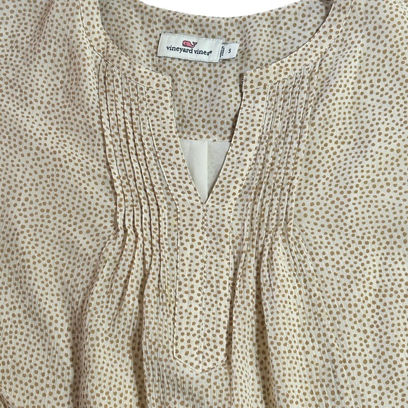 Vineyard Vines Women S Polka Dot Silk Blend Long Sleeve Pleated Blouse Top‎ - Picture 2 of 8